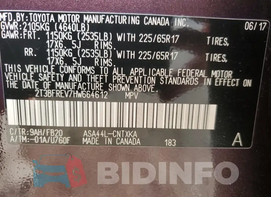 2T3BFREV7HW664612 Photo# 13