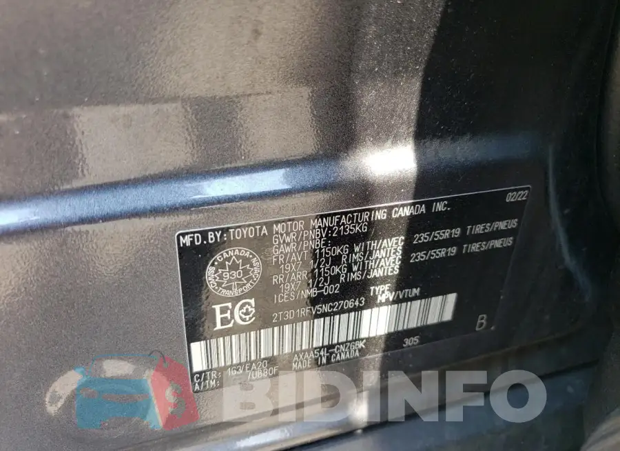 2T3D1RFV5NC270643 Photo# 14