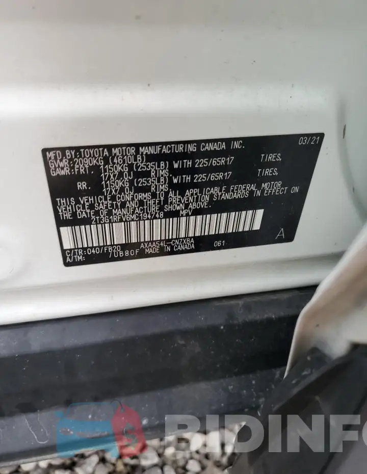 2T3G1RFV6MC194748 Photo# 13
