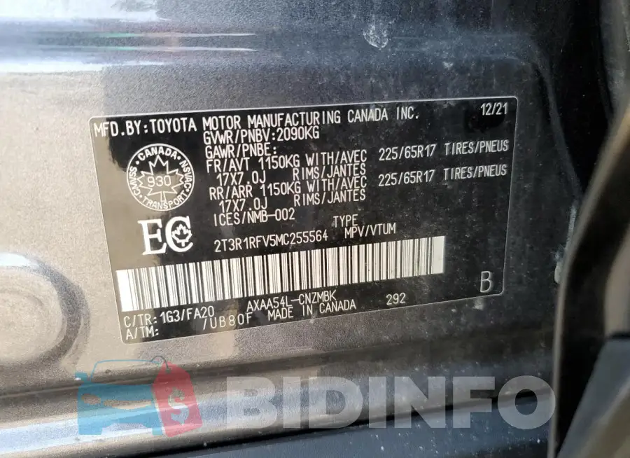 2T3R1RFV5MC255564 Photo# 14
