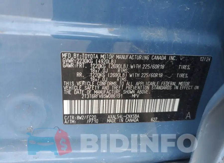 2T3T6RFV8SW086191 Photo# 12