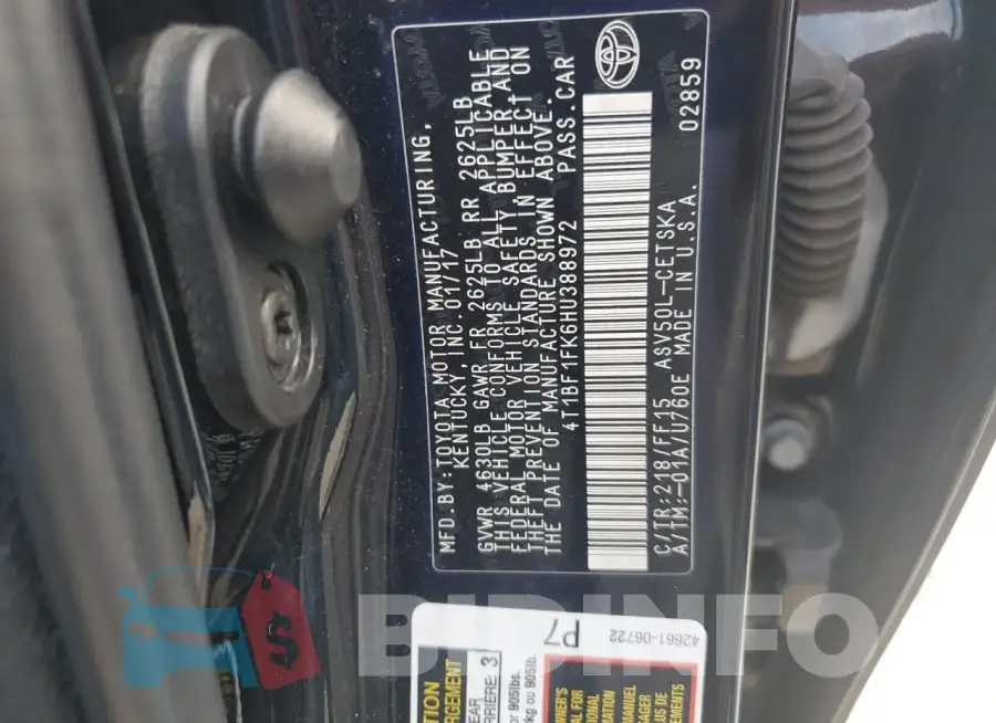 4T1BF1FK6HU388972 Photo# 12