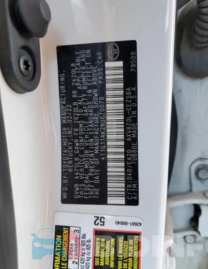 4T1G11AK2NU670078 Photo# 13