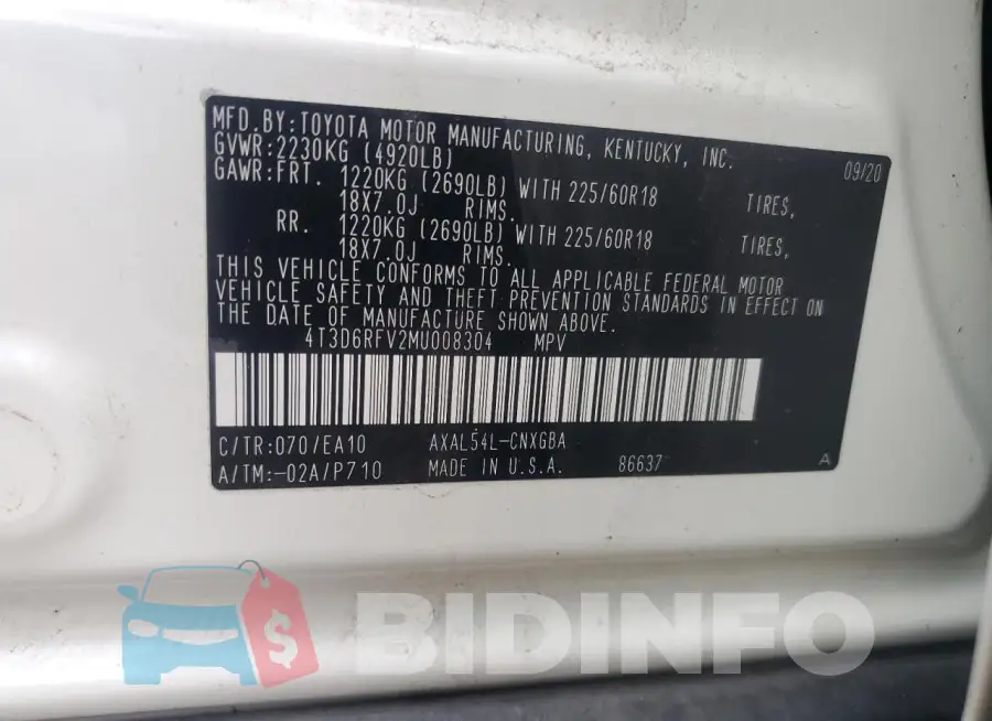 4T3D6RFV2MU008304 Photo# 13