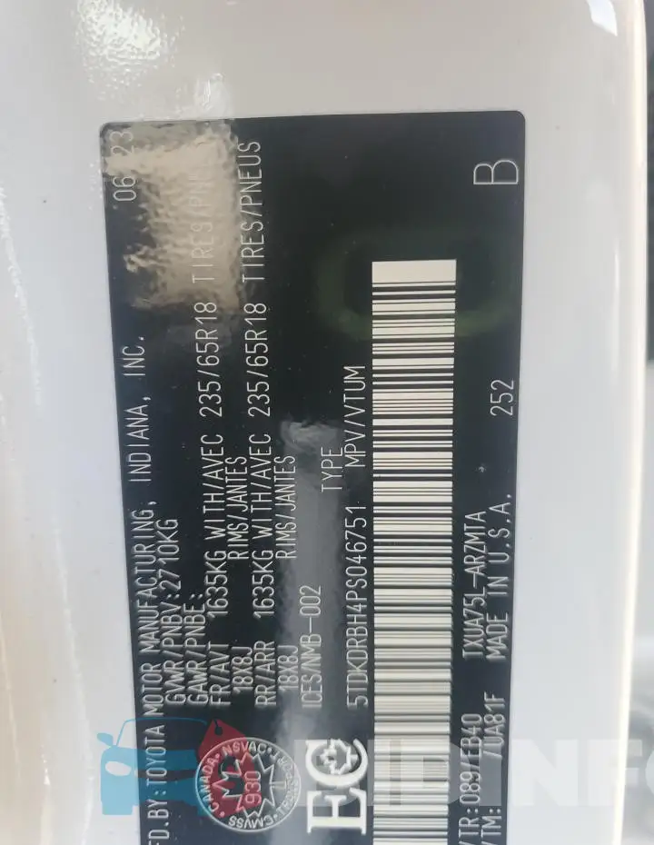 5TDKDRBH4PS046751 Photo# 13