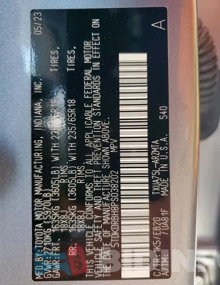 5TDKDRBH8PS038202 Photo# 14