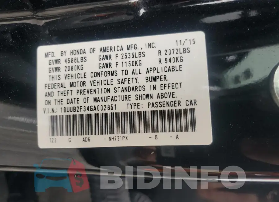 19UUB2F34GA002851 Photo# 12