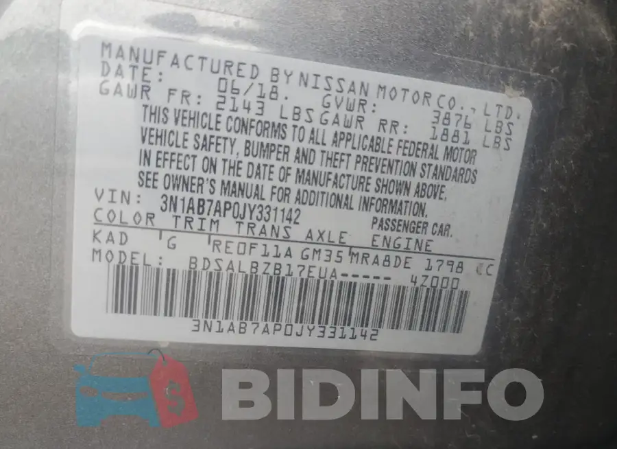 3N1AB7AP0JY331142 Photo# 12