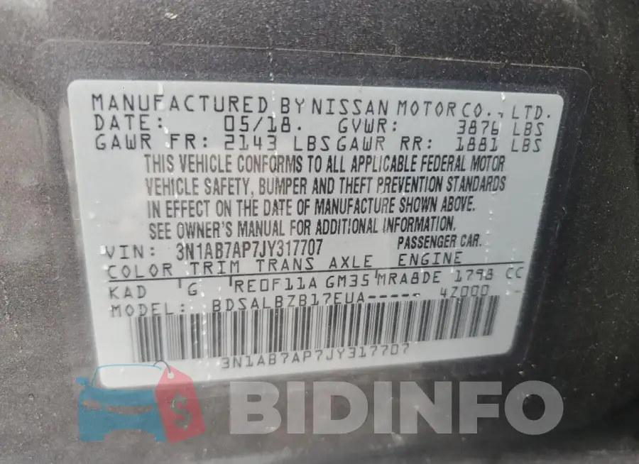 3N1AB7AP7JY317707 Photo# 12