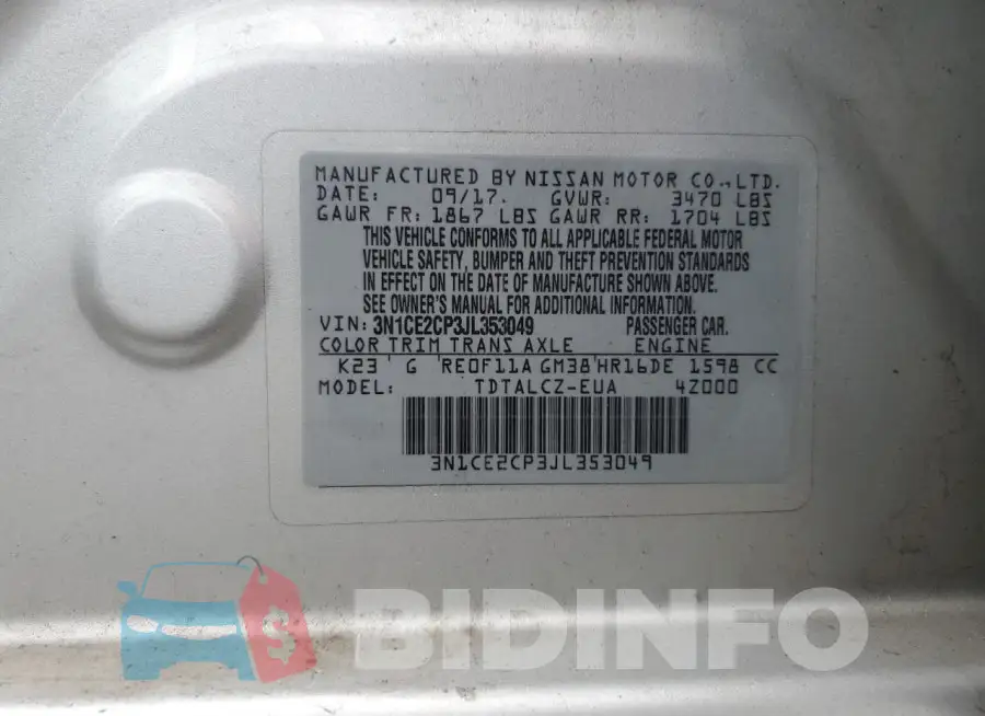 3N1CE2CP3JL353049 Photo# 12