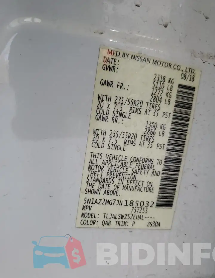 5N1AZ2MG7JN185032 Photo# 13