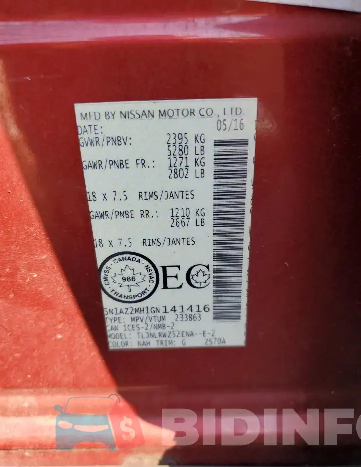 5N1AZ2MH1GN141416 Photo# 13