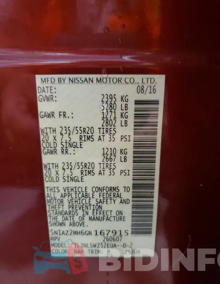5N1AZ2MH6GN167915 Photo# 13