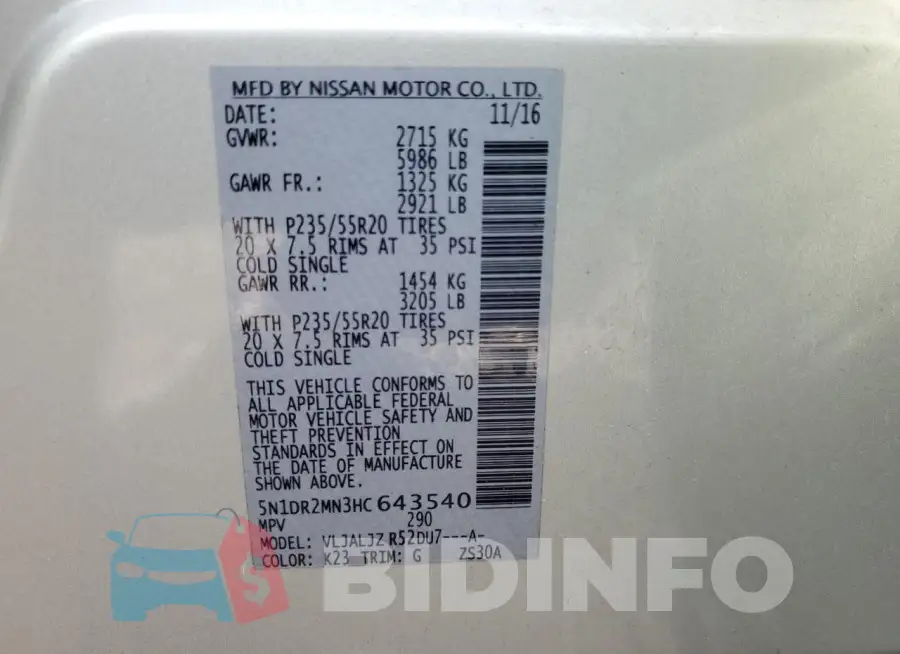 5N1DR2MN3HC643540 Photo# 14