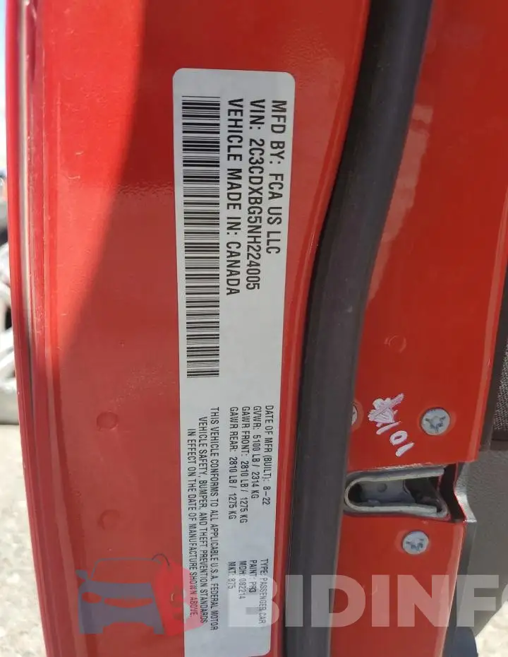 2C3CDXBG5NH224005 Photo# 12