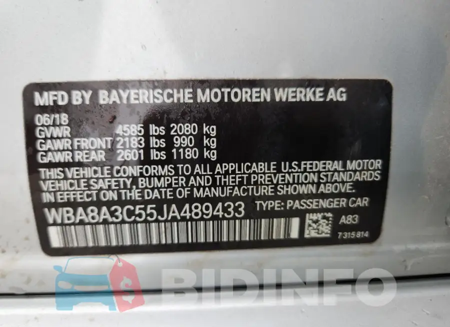 WBA8A3C55JA489433 Photo# 13