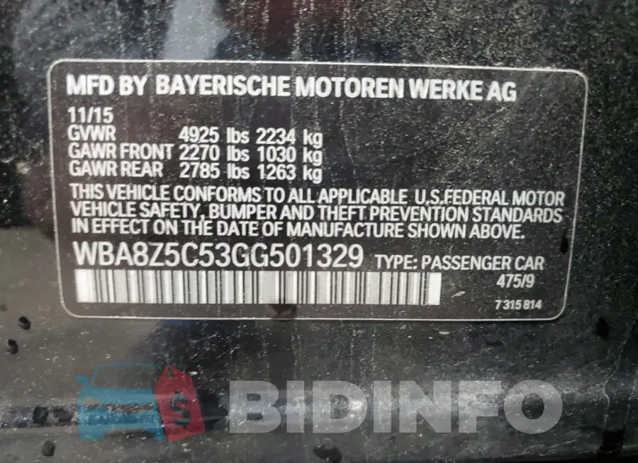 WBA8Z5C53GG501329 Photo# 12