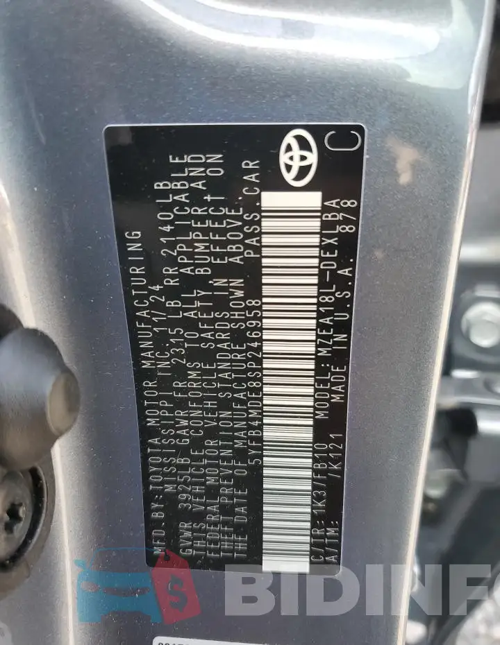 5YFB4MDE8SP246958 Photo# 13