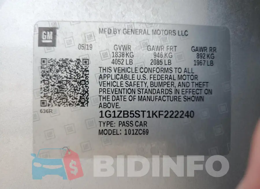 1G1ZB5ST1KF222240 Photo# 12