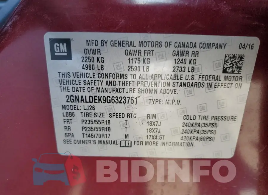 2GNALDEK9G6323761 Photo# 13