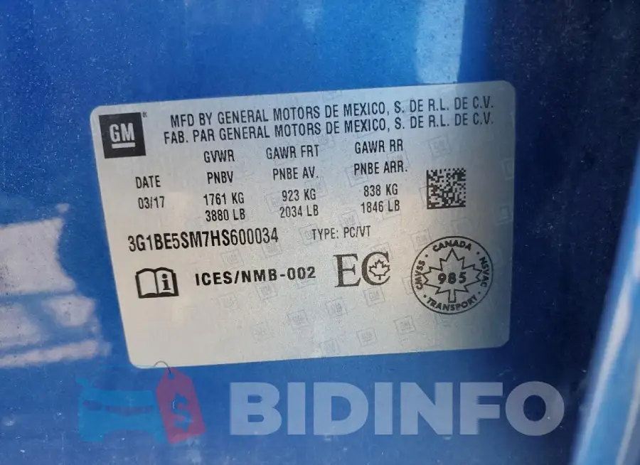 3G1BE5SM7HS600034 Photo# 13