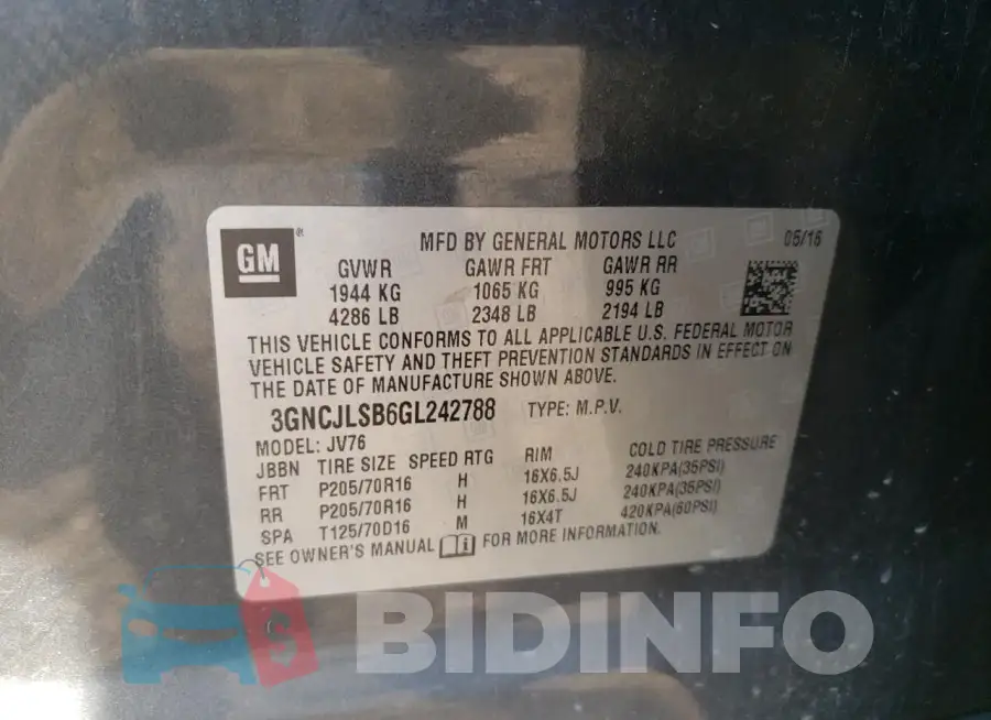 3GNCJLSB6GL242788 Photo# 12