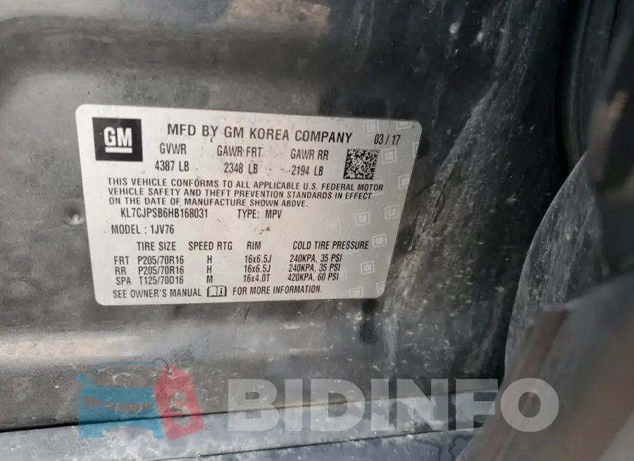 KL7CJPSB6HB168031 Photo# 13