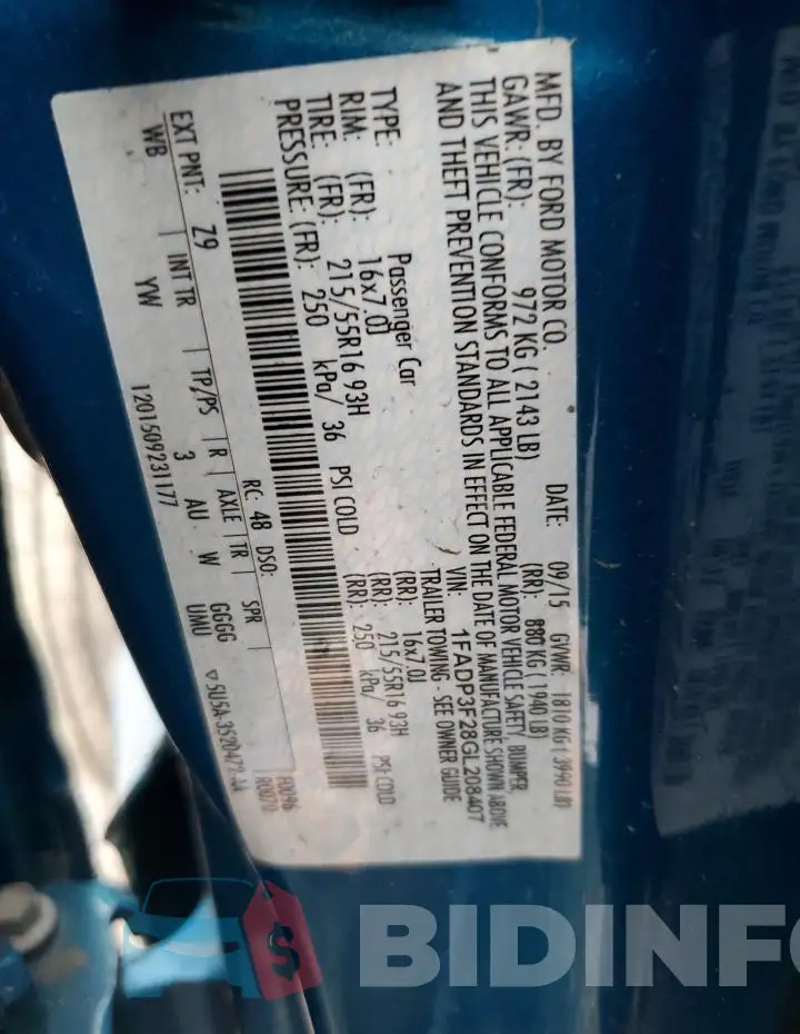 1FADP3F28GL208407 Photo# 12