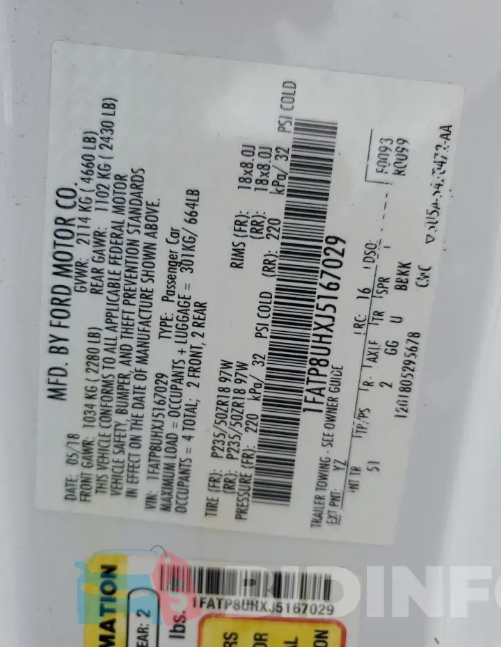 1FATP8UHXJ5167029 Photo# 12
