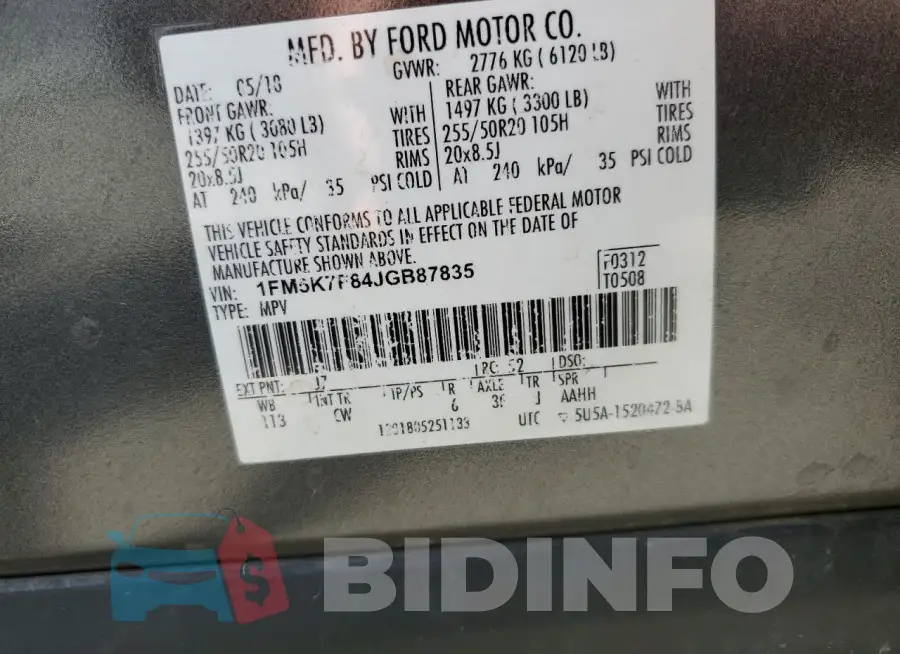 1FM5K7F84JGB87835 Photo# 13