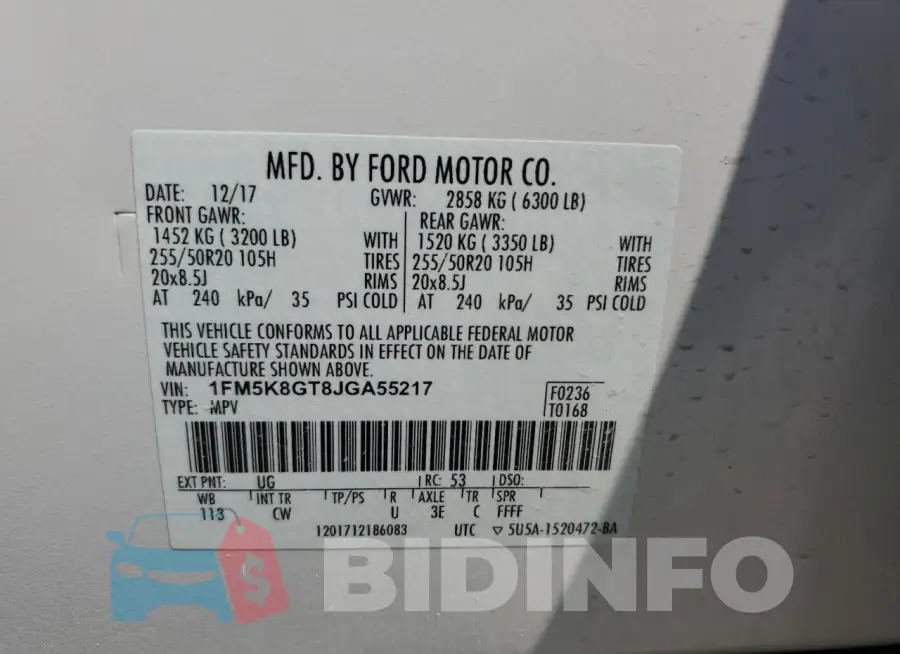1FM5K8GT8JGA55217 Photo# 14