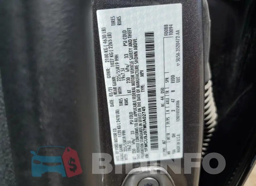 1FMCU9J97MUA02745 Photo# 14