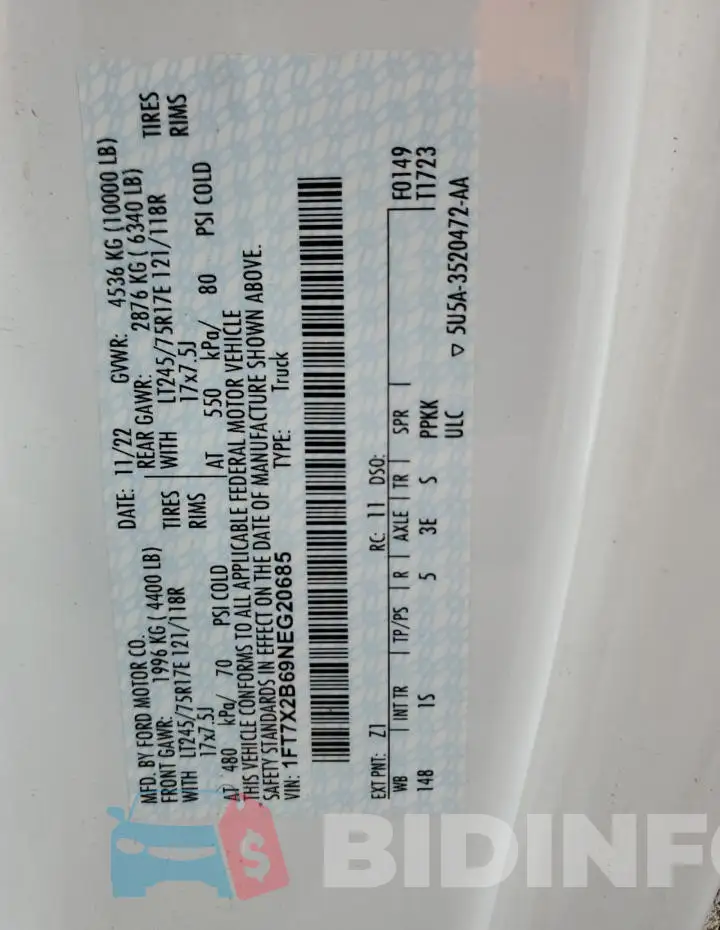 1FT7X2B69NEG20685 Photo# 12