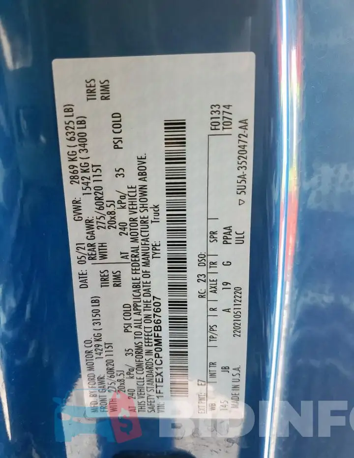 1FTEX1CP0MFB67607 Photo# 12