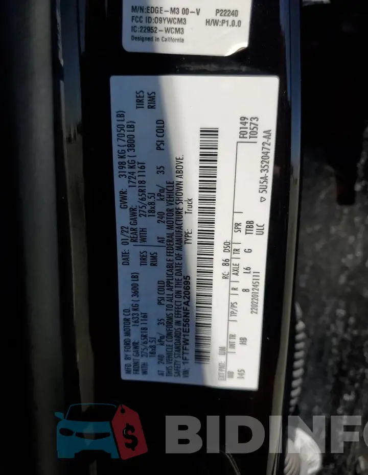 1FTFW1E56NFA20695 Photo# 12