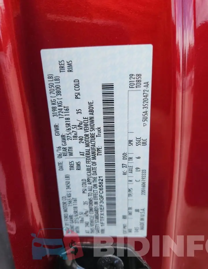 1FTFX1EF3GFC65821 Photo# 12