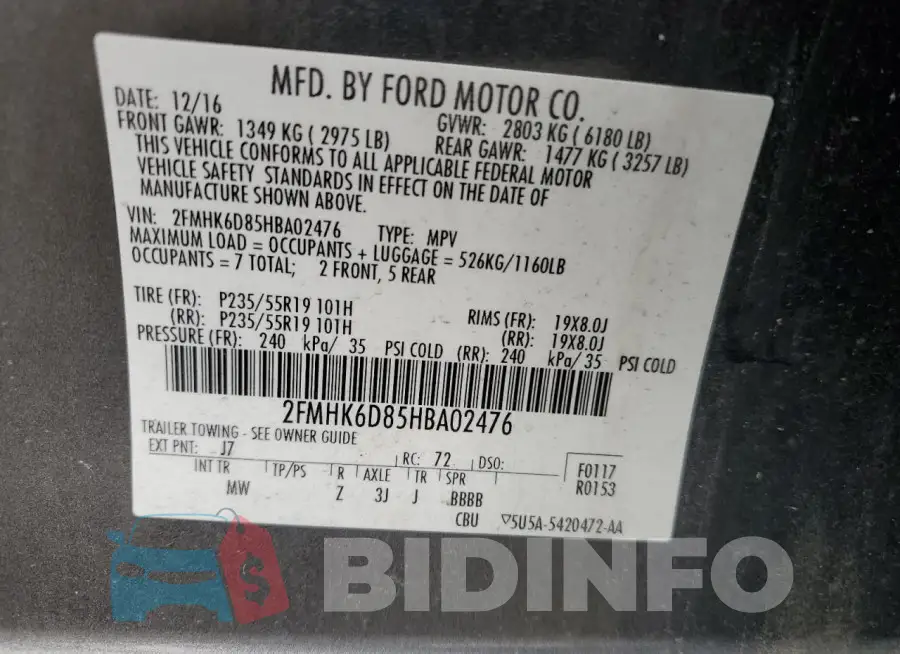 2FMHK6D85HBA02476 Photo# 13