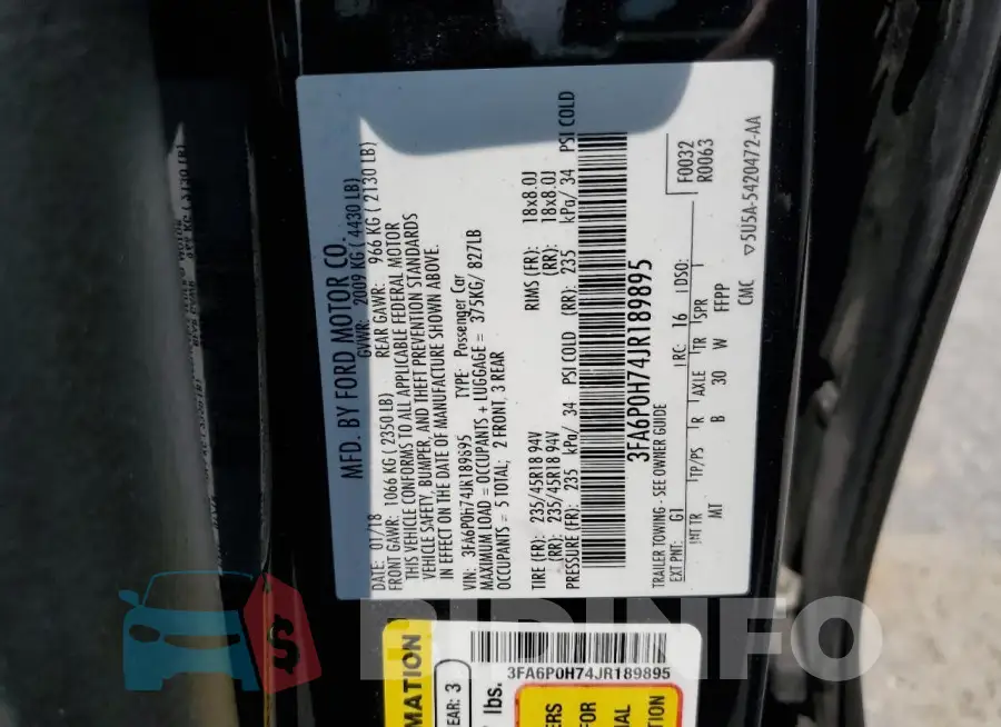 3FA6P0H74JR189895 Photo# 12