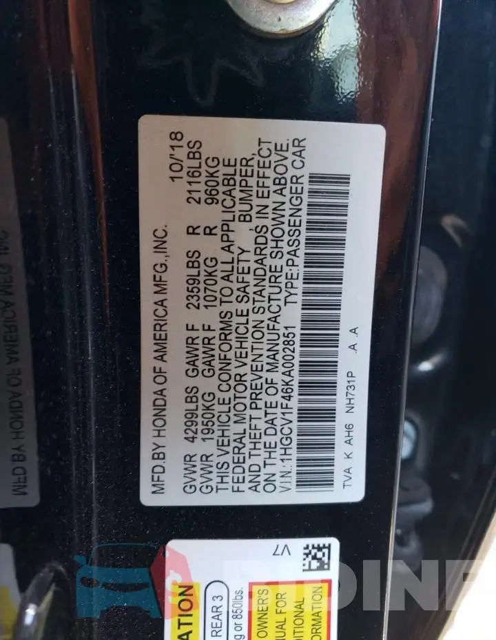 1HGCV1F46KA002851 Photo# 12