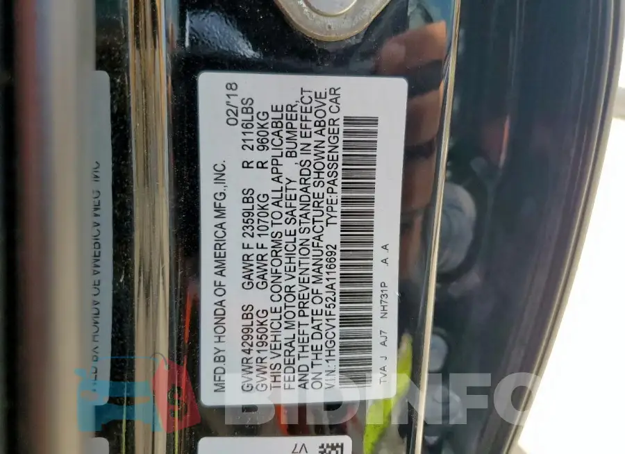1HGCV1F52JA116692 Photo# 12