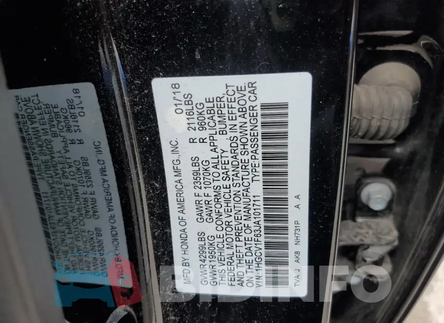 1HGCV1F63JA101711 Photo# 12
