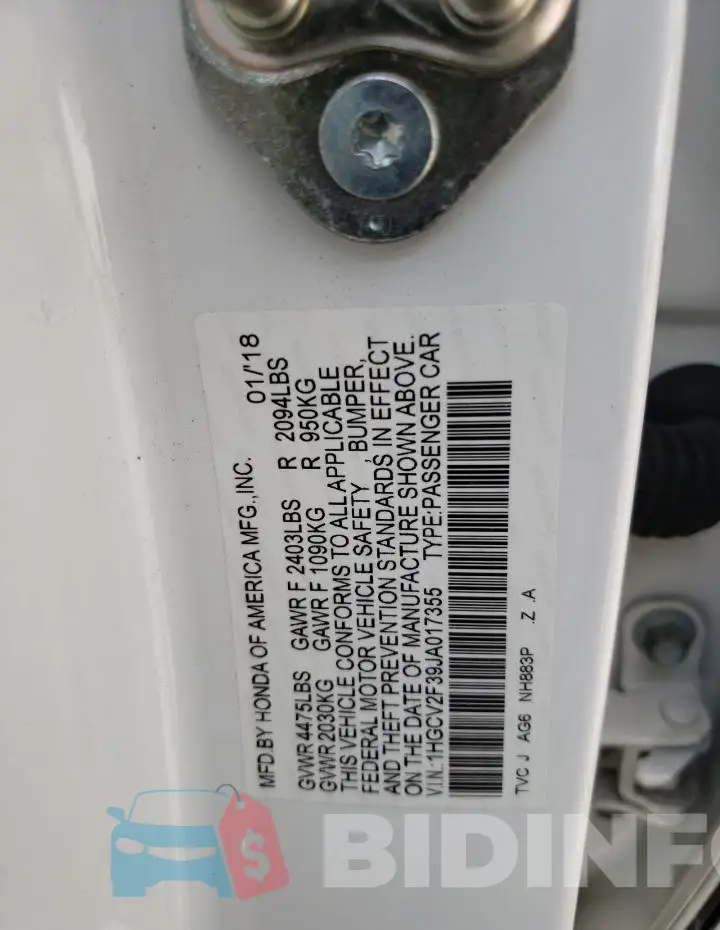 1HGCV2F39JA017355 Photo# 12