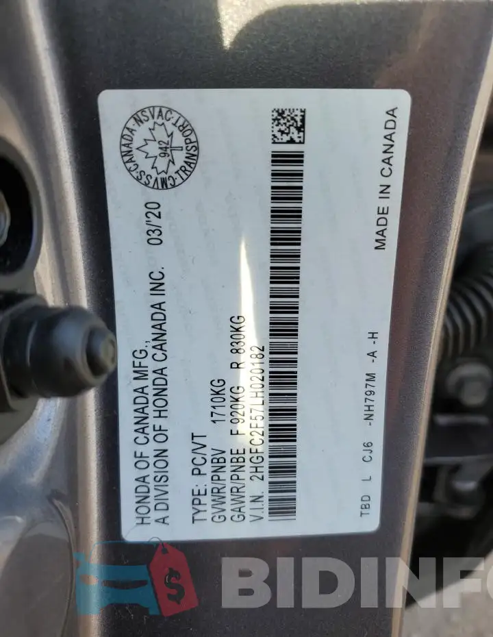 2HGFC2F57LH020182 Photo# 12