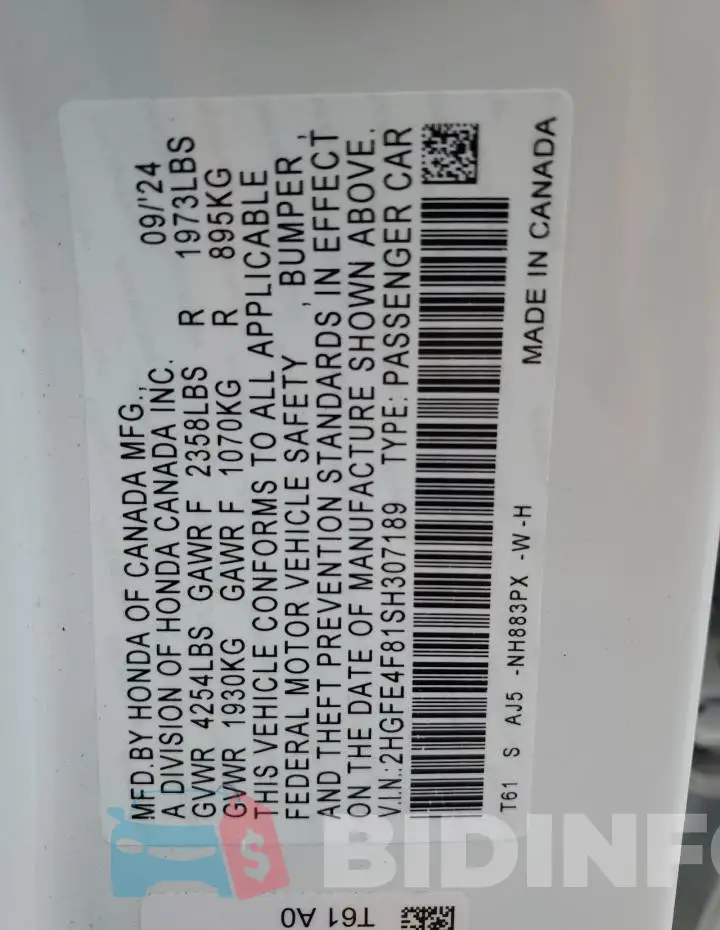 2HGFE4F81SH307189 Photo# 12