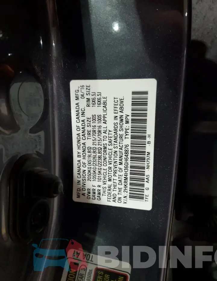 2HKRM4H36GH648876 Photo# 14