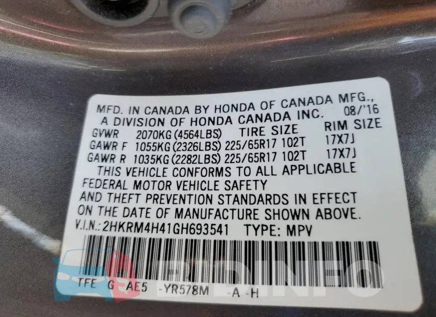 2HKRM4H41GH693541 Photo# 14