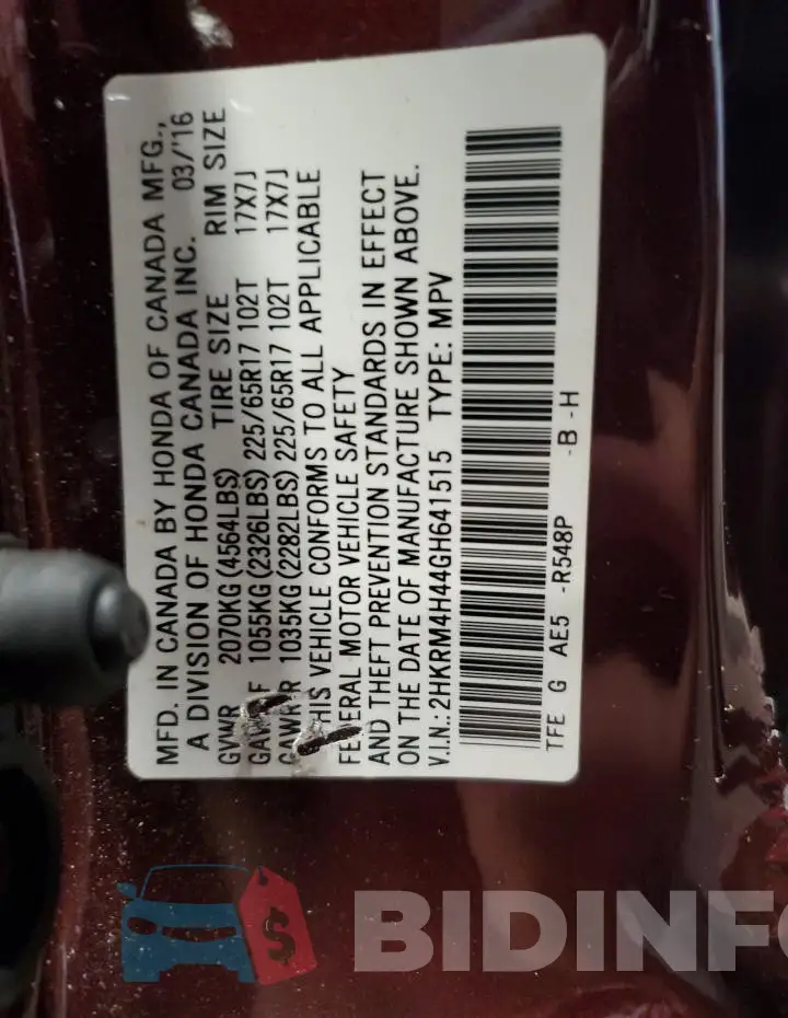 2HKRM4H44GH641515 Photo# 14