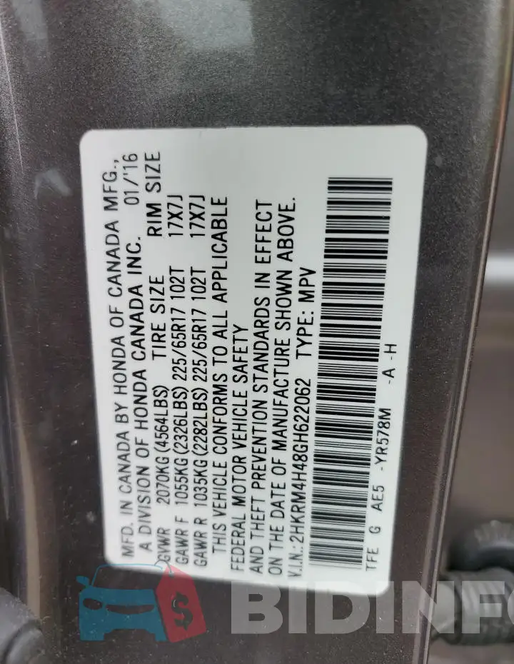 2HKRM4H48GH622062 Photo# 14