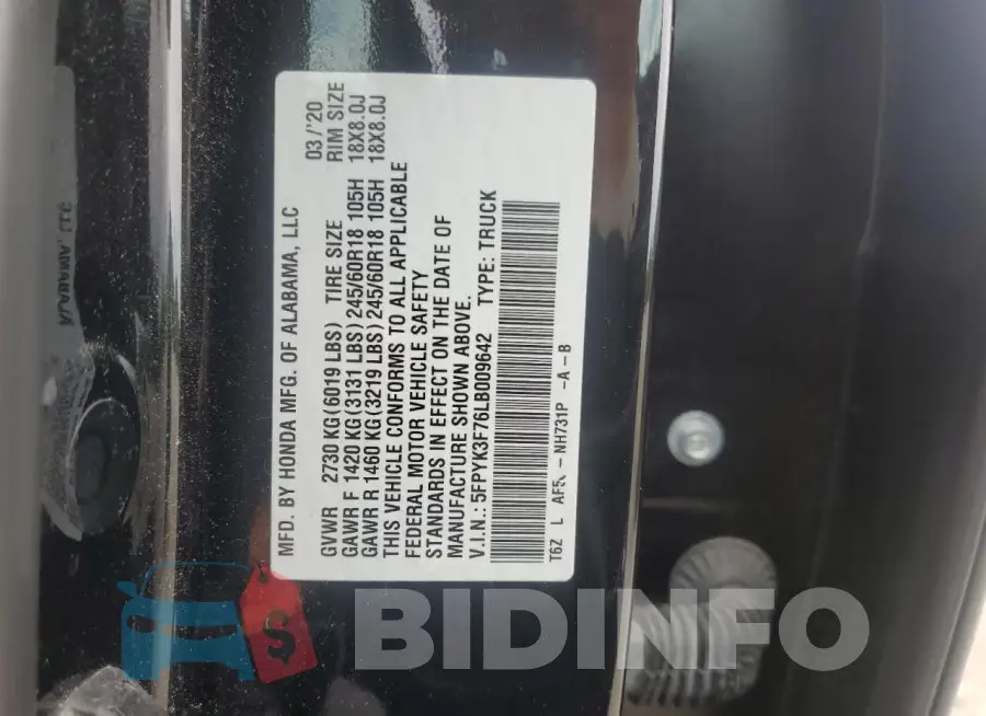 5FPYK3F76LB009642 Photo# 12
