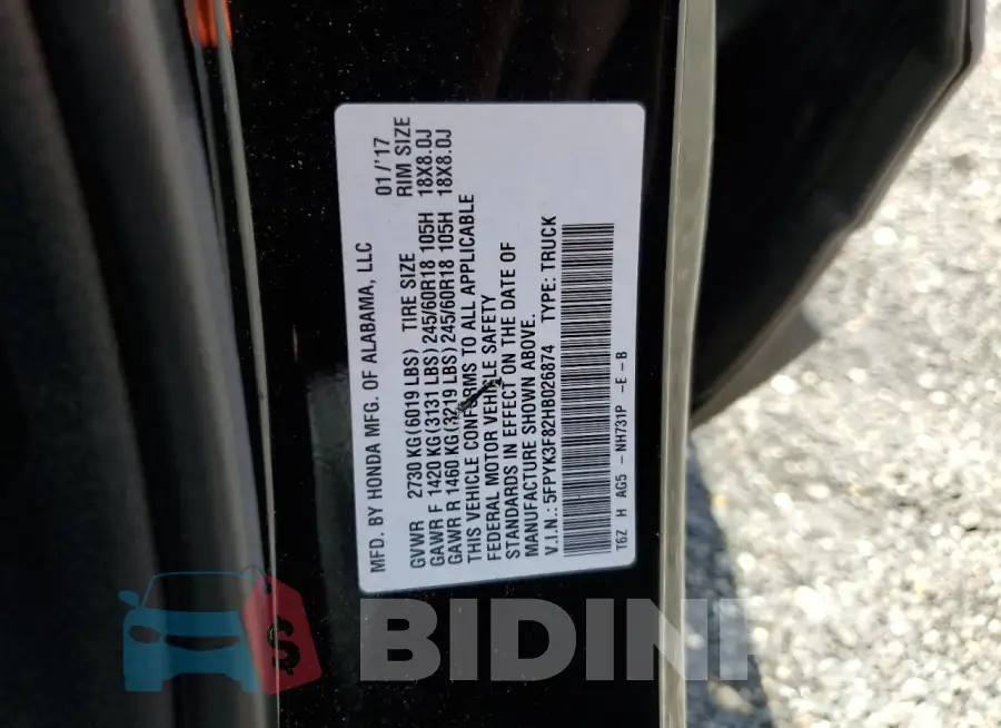 5FPYK3F82HB026874 Photo# 12